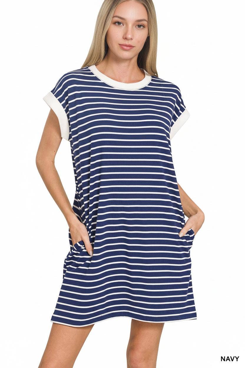 Stripe Cotton Tshirt Dress w/ side pockets SI-29147