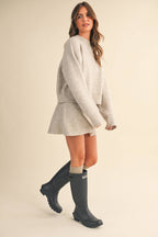 LONG SLEEVE SWEATER TOP AND FLARED MINI SKIRT SET