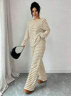 Striped Knit Jumpsuit Boutique Wide Leg Ribbed Loungewear