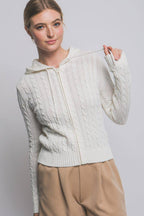 Fitted Cable Knit Cardigan Sweater