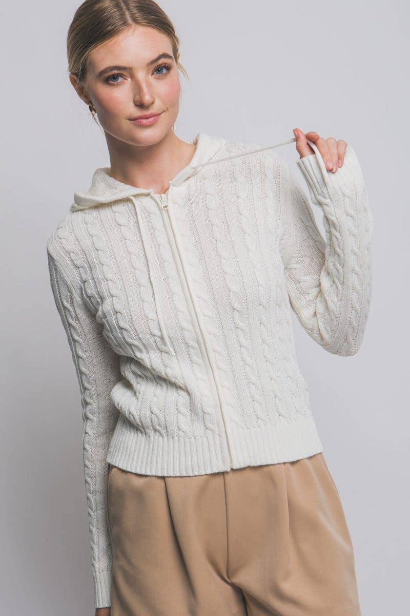 Fitted Cable Knit Cardigan Sweater