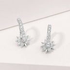 14K Gold Dipped Celestial CZ Star Charm Drop Huggie Hoop Earrings