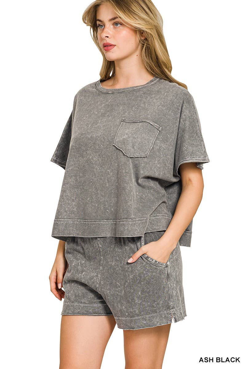 Halo Snow Washed Boxy Top N Shorts Set