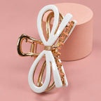 Open Ribbon Bow Gold-Tone Metal Hair Claw Clips | 40H881