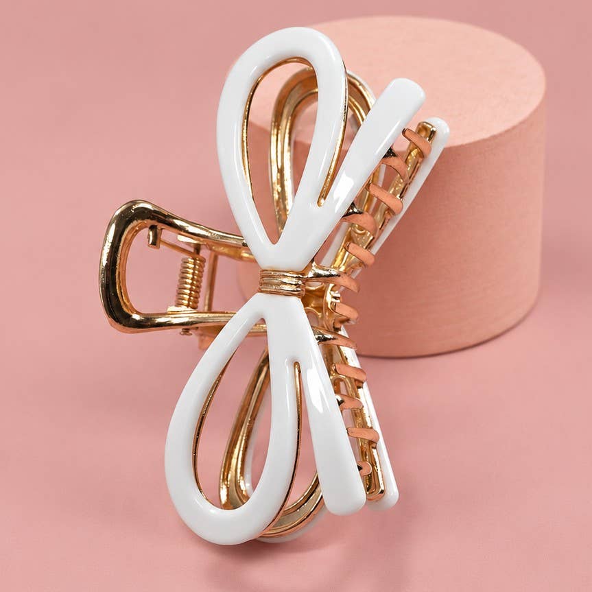 Open Ribbon Bow Gold-Tone Metal Hair Claw Clips | 40H881