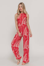 Sleeveless Top & Wide Print Knit Pants Set