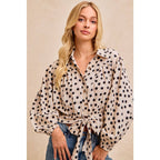 POLKA DOT PRINT TIE HEM DETAIL CROP BLOUSE TOP