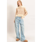 Striped Mock Neck Cropped Sweater