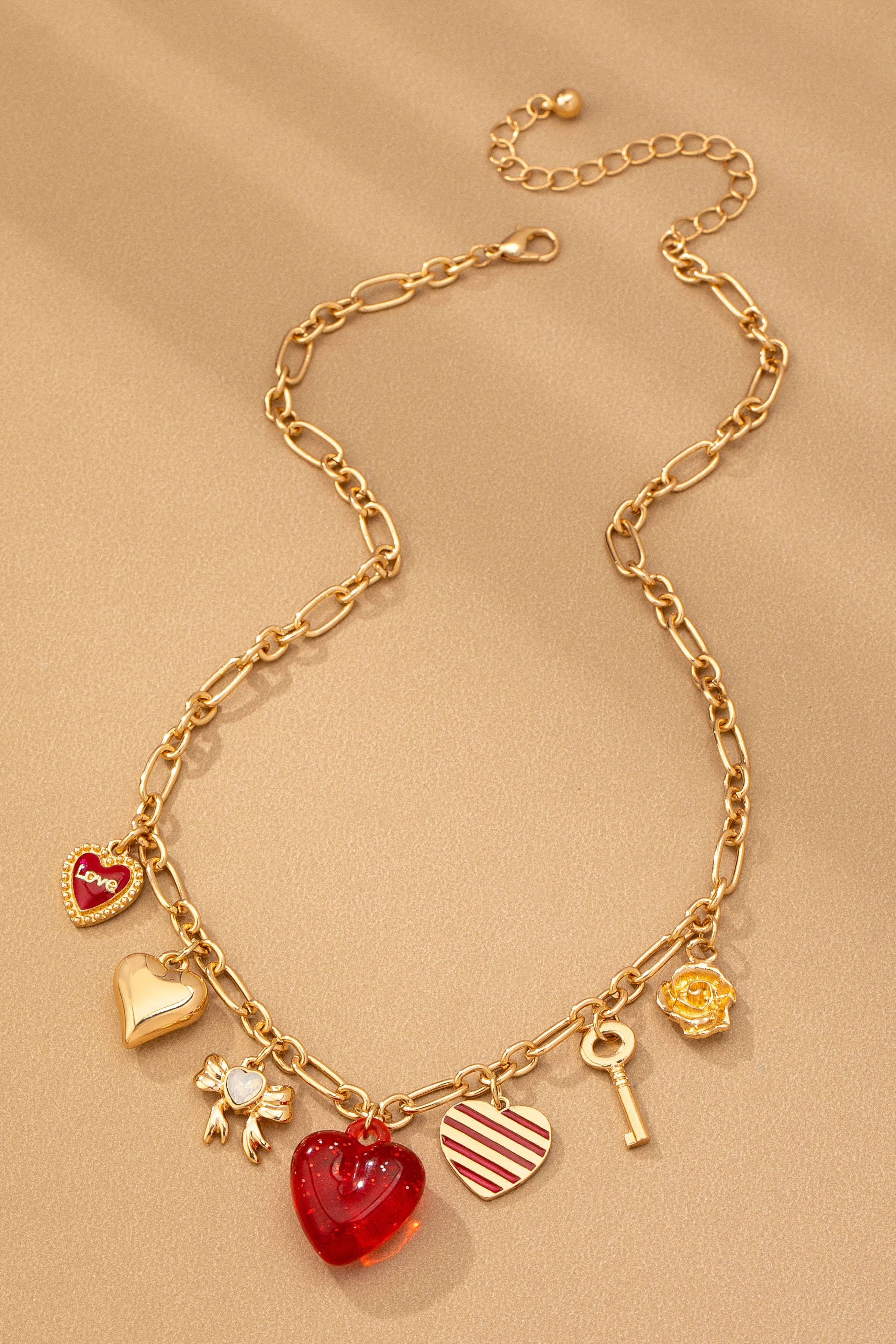 CHARM NECKLACE-HEARTS KEY BOW LOVE | 80N92641