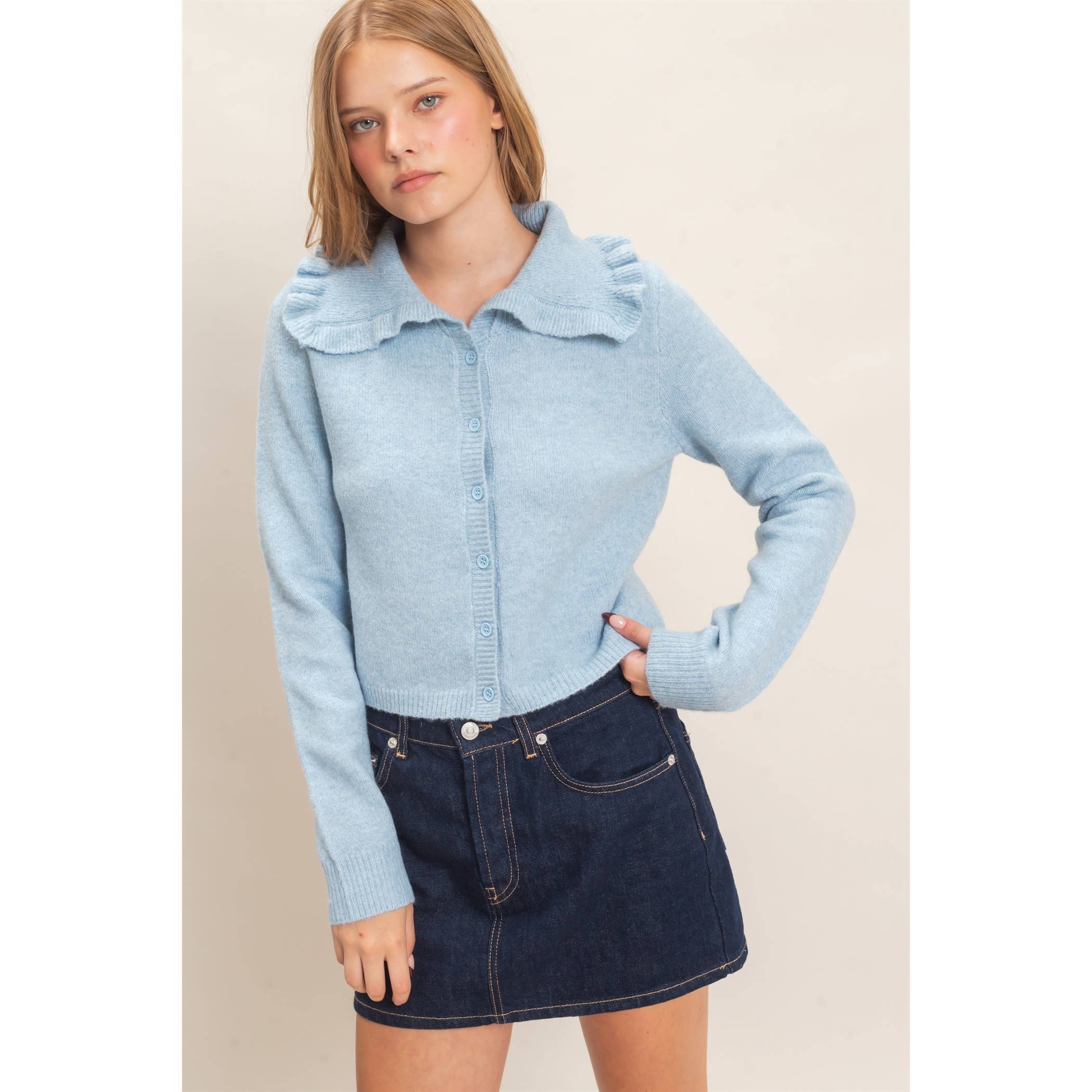Ruffled Collar Knit Cardigan