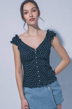 0226 Polka Dot Ruffle-Sleeve Top SI-29543