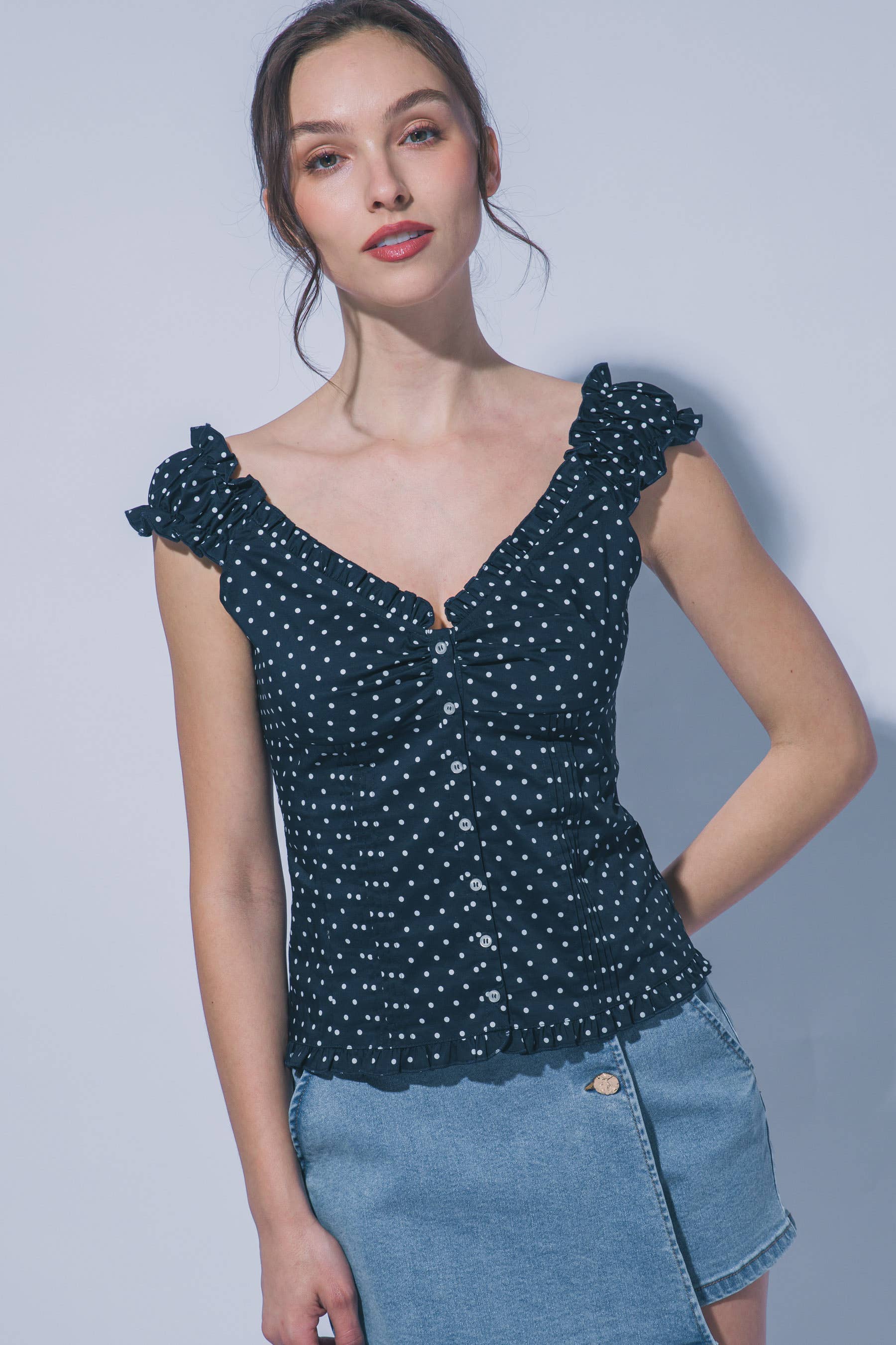 0226 Polka Dot Ruffle-Sleeve Top SI-29543
