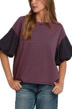 Polka Dot Bubble Sleeve Oversized Top