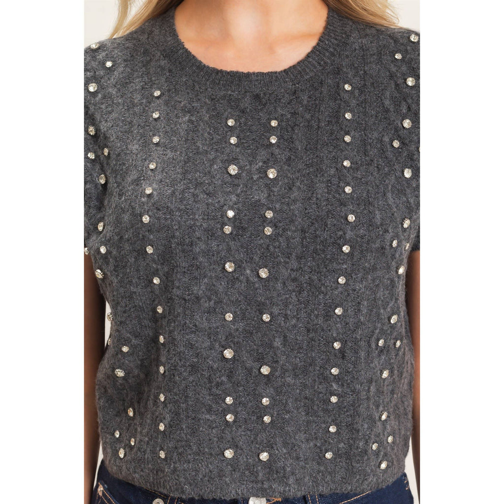 Embellished Cable Knit Sweater