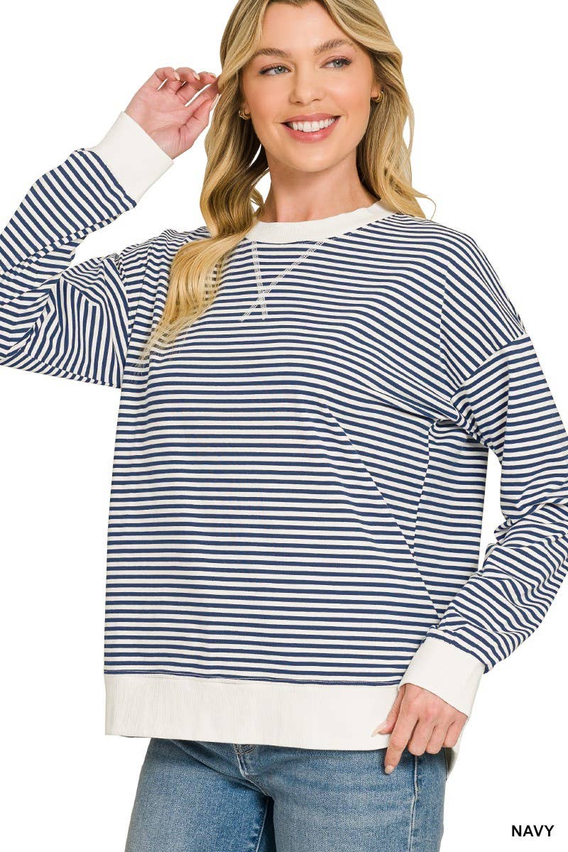 Striped Rib Banded Pullover