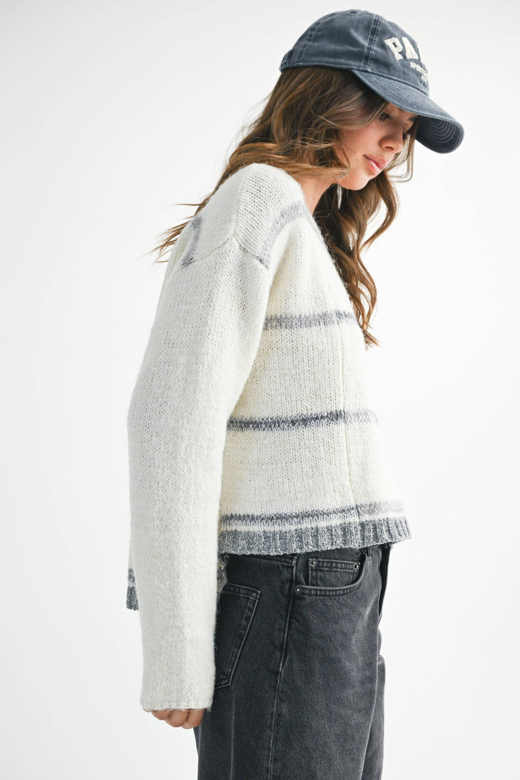 379BK Mona Knit Stripe Pullover Sweater