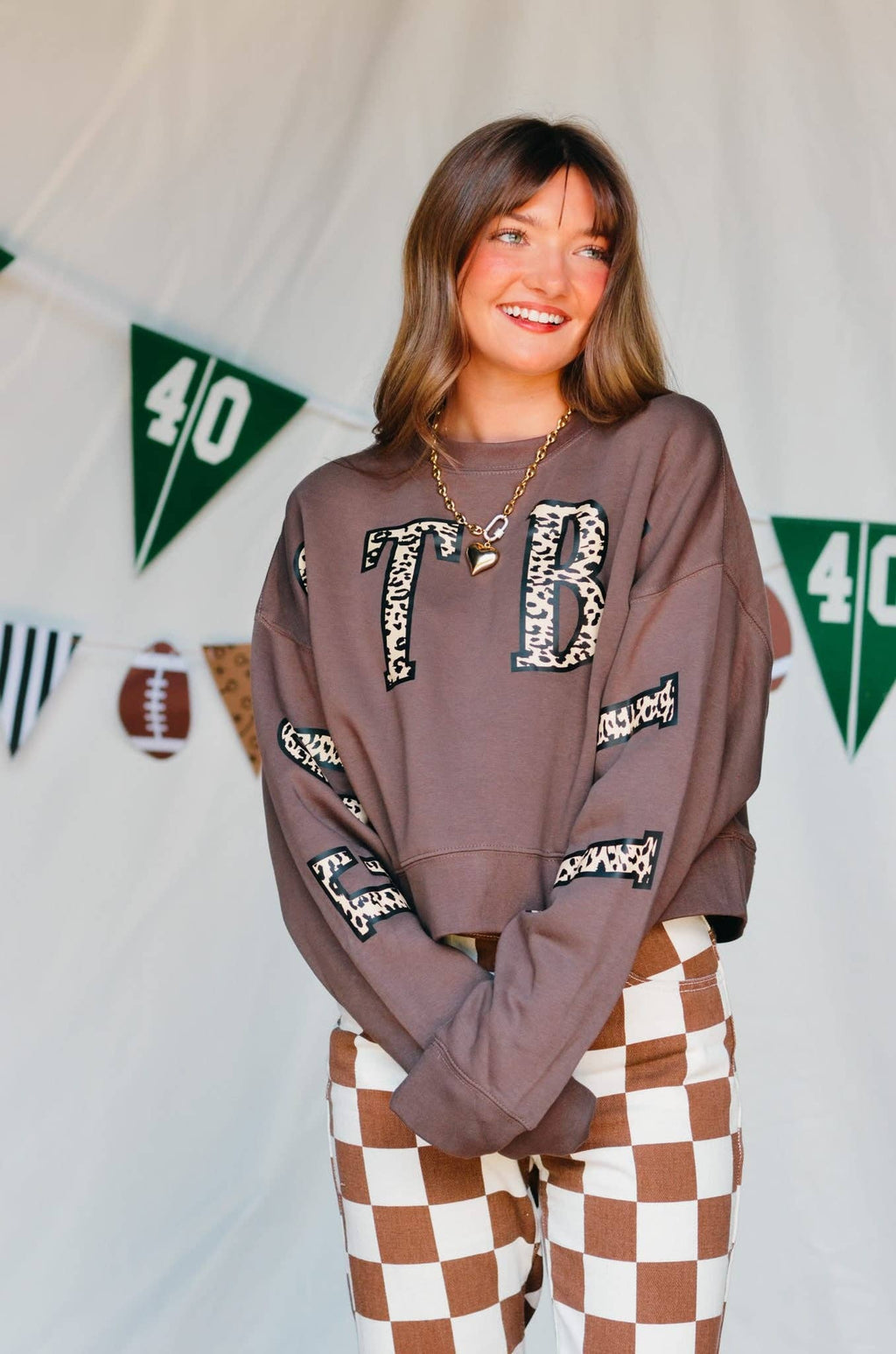 Football Leopard Mocha Crop Sweatshirt