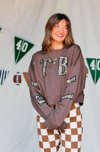Football Leopard Mocha Crop Sweatshirt