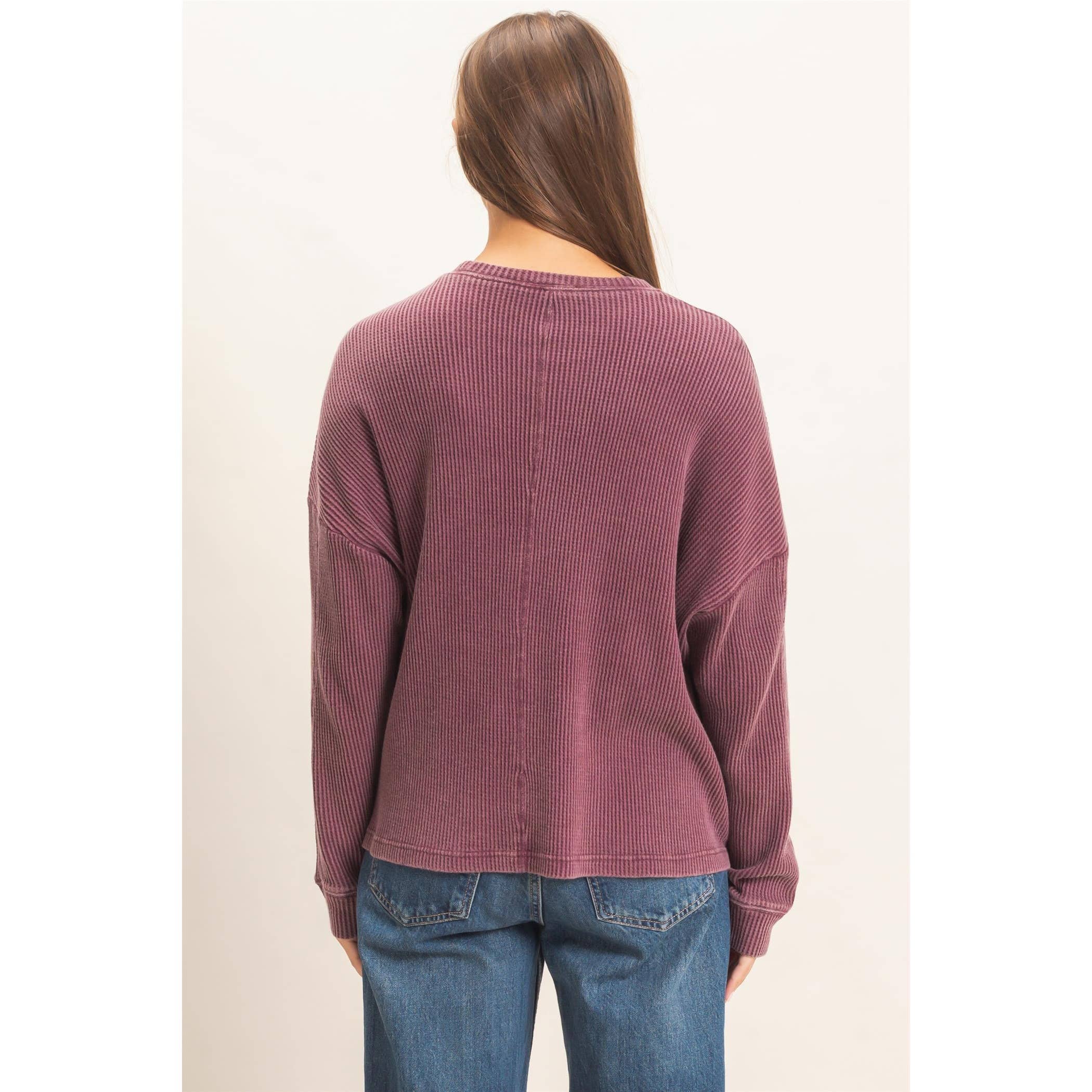 Mineral Wash Waffle Long Sleeve Top