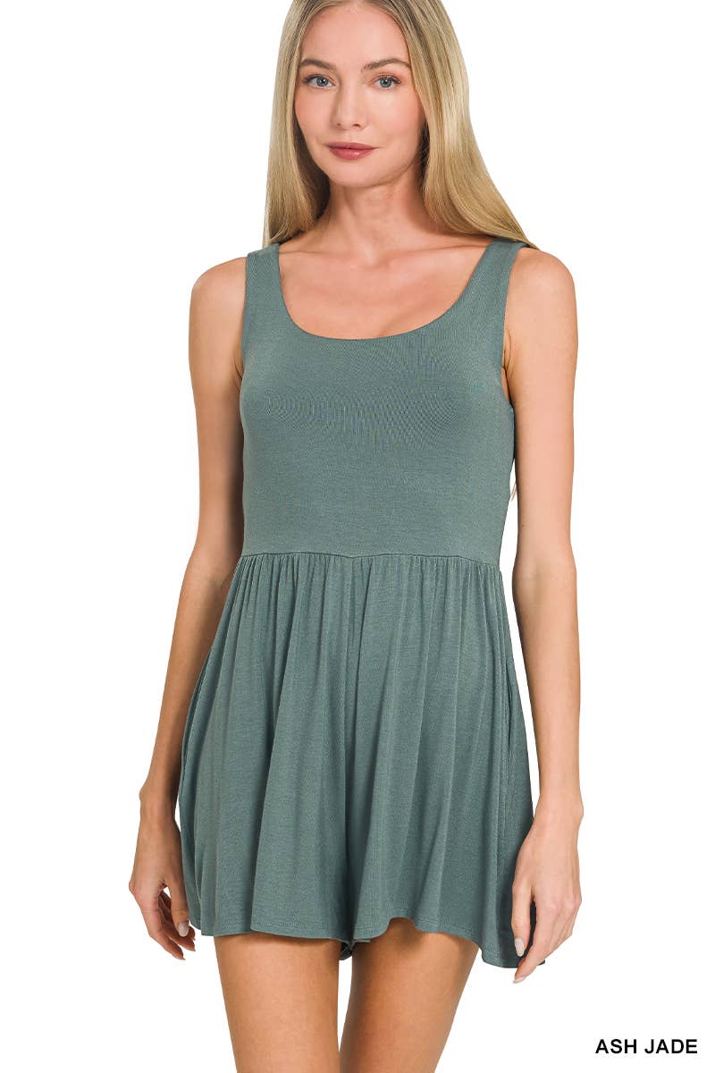 Double Layered Tank Romper W/ Pockets - Zenana