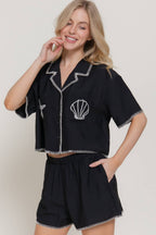 Short Sleeve Edge Stitch & Embroidered Boxy Shirt