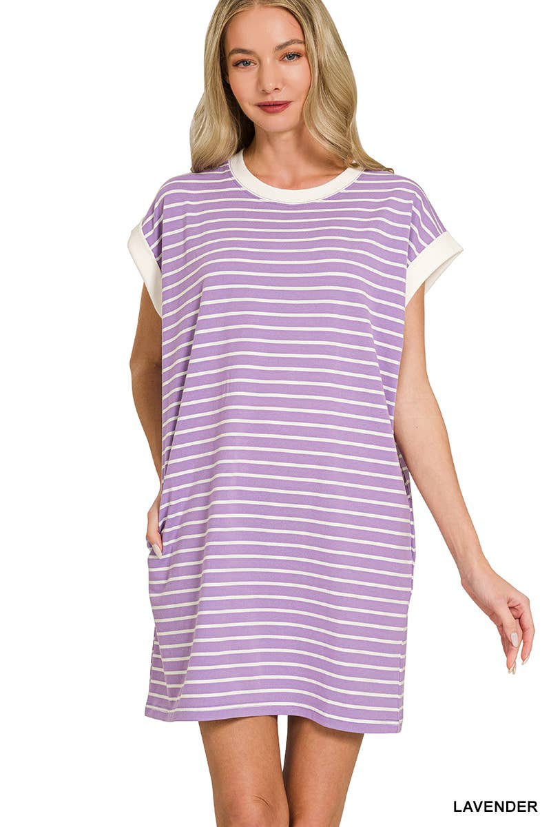 Stripe Cotton Tshirt Dress w/ side pockets SI-29147