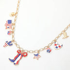 American USA Flag Western Boot Cactus Map Heart Star Charm Station Necklace