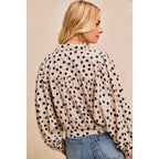 POLKA DOT PRINT TIE HEM DETAIL CROP BLOUSE TOP