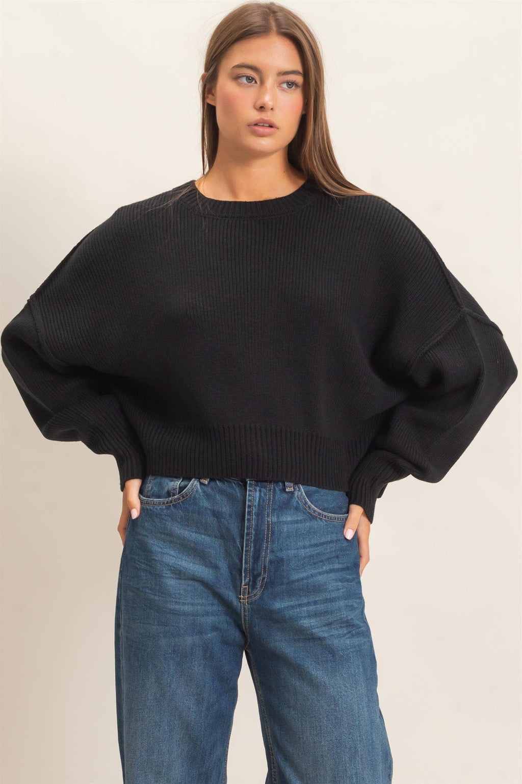 Ribbed Drop Shoulder Sweater