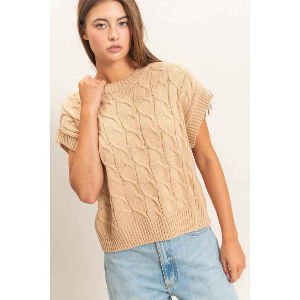 Cable Knit Cap Sleeve Sweater