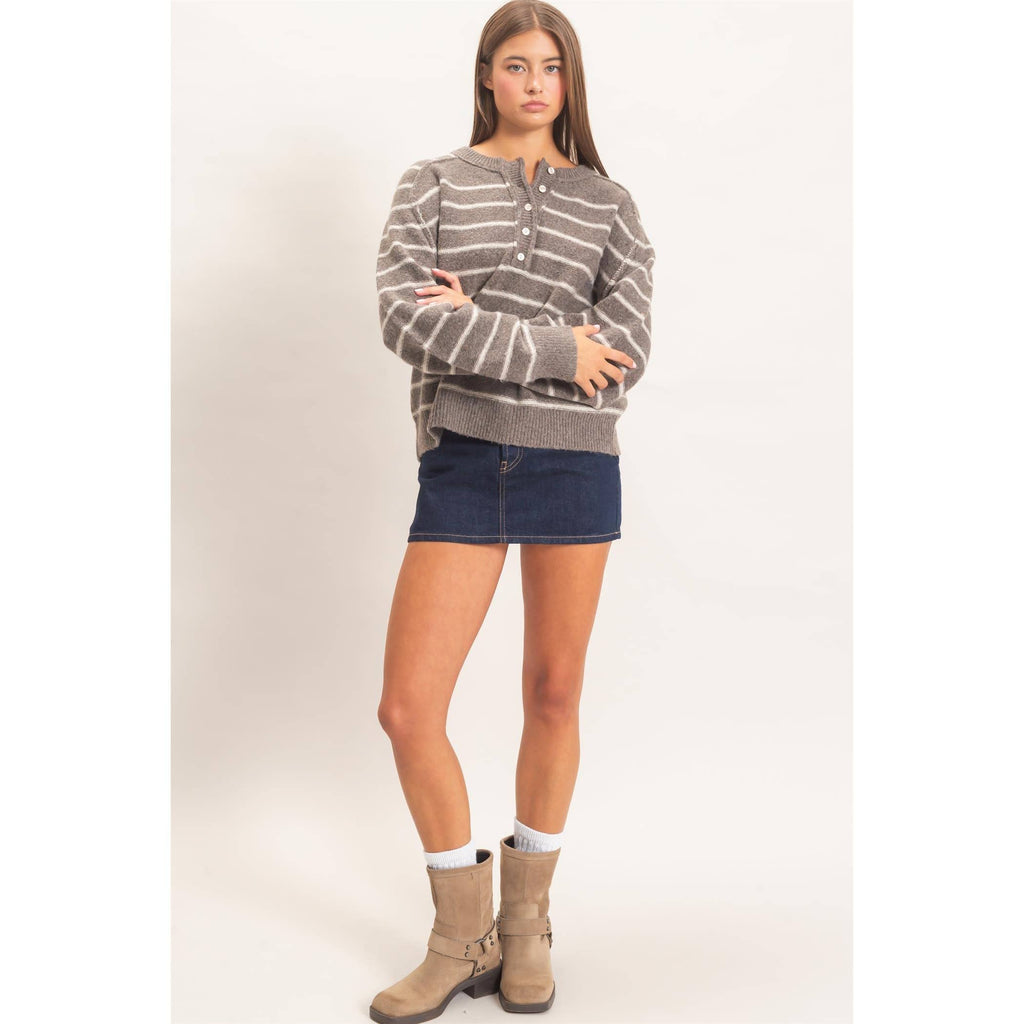 Stripe Henley Sweater