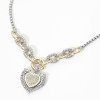 14K Gold Plated Two Tone CZ Pave Heart Pendant Necklace