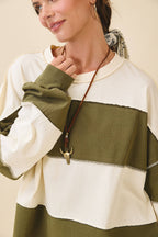 8551GN Contrast Panel Long Sleeve Slouchy Top