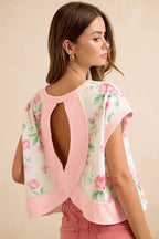 FLORAL PRINTED TERRY OPEN BACK SLEEVELESS TOP