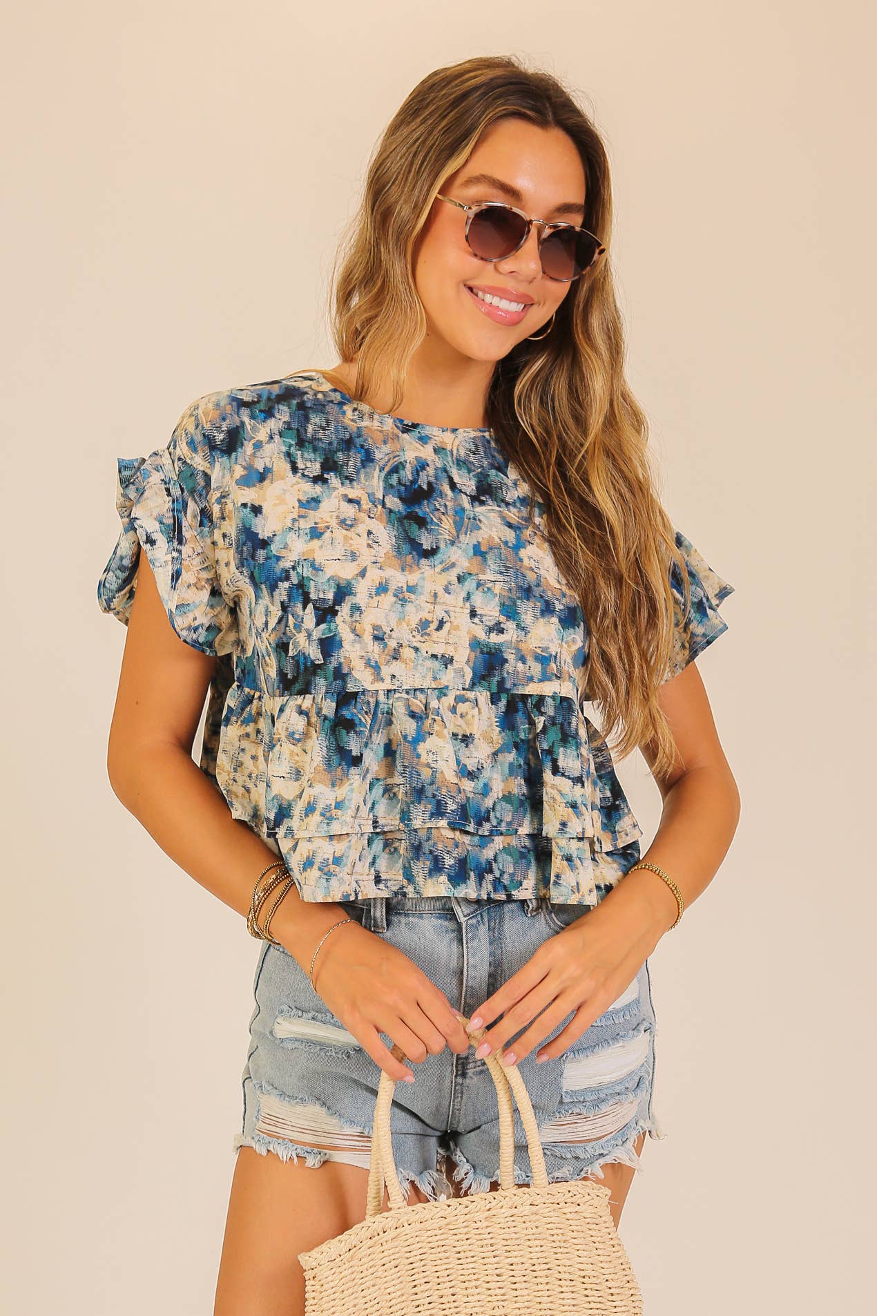 Floral Tiered Ruffle Blouse
