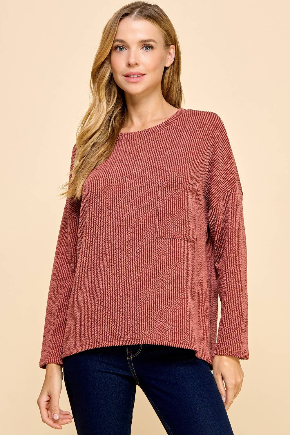 Solid Ribbed Top With Pockets