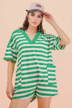 NP70994-Stripe Casual Knit Romper