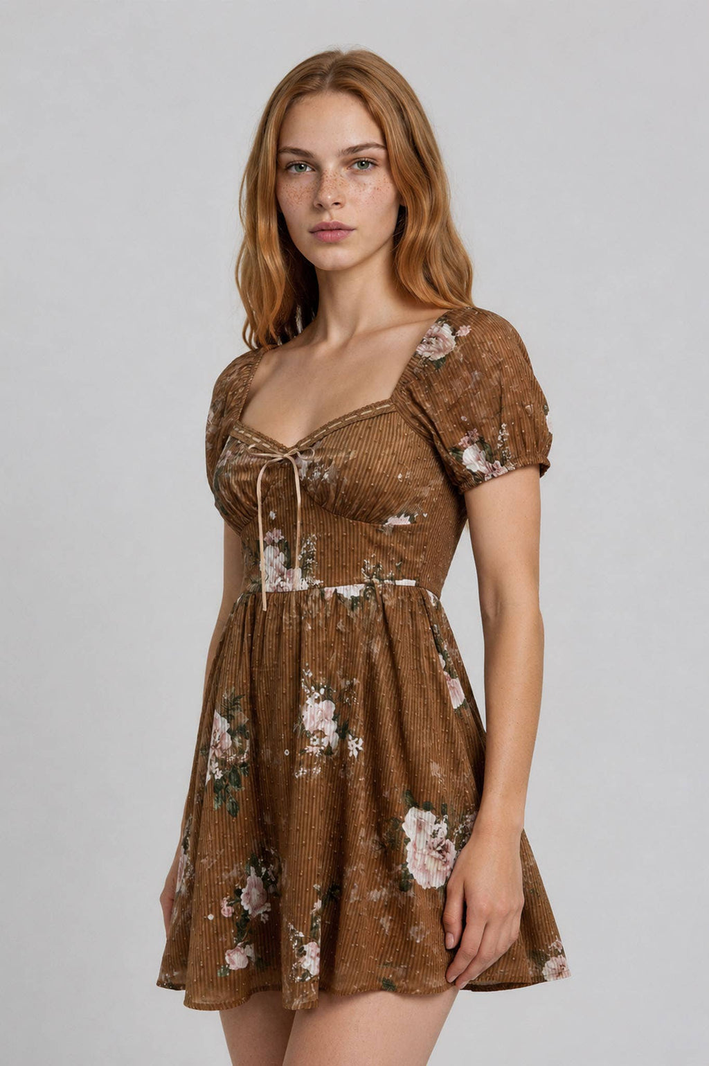 FLORAL STRIPE CLIP DOT SWEETHEART CORSET MINI DRESS