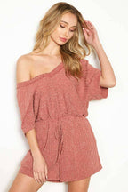 RIB V-NECK DOLMAN SLEEVE ROMPER