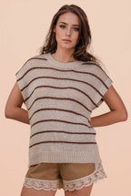 12W3319N-Striped Knit Sweater Vest Top