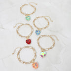 Chunky Heart Stone Cluster Toggle Charm Bracelet