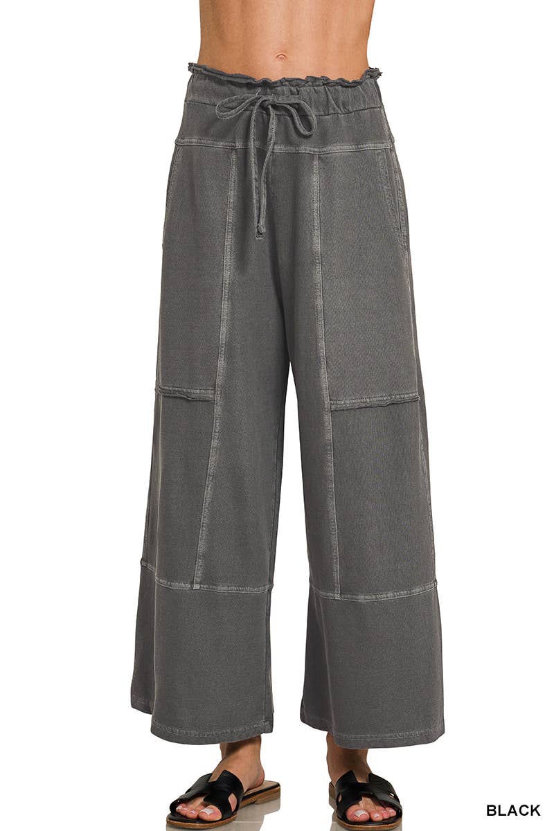 French Terry Washed Exposed-seam Wide Leg Pants