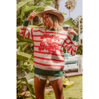 CHRISTMAS THEME STRIPE KNIT TOP