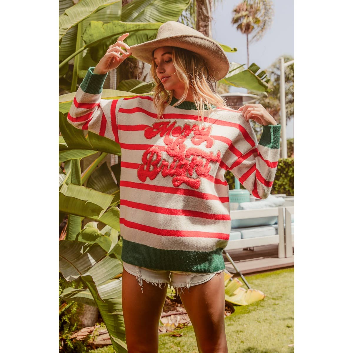 CHRISTMAS THEME STRIPE KNIT TOP