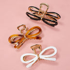 Open Ribbon Bow Gold-Tone Metal Hair Claw Clips | 40H881