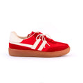 Berry Red Suede Sneakers – Pearl Bow Charm