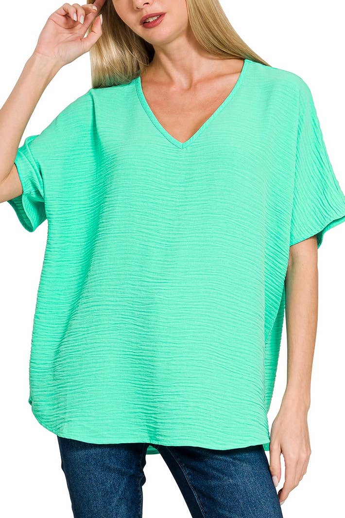 Woven Airflow V-neck Short Sleeve Top
