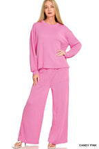 Raised Rib Round Neck Pullover & Pants 2PC Set