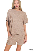 `1021 Soft Melange Short Sleeve Tee & Short Pants Set SI-28941