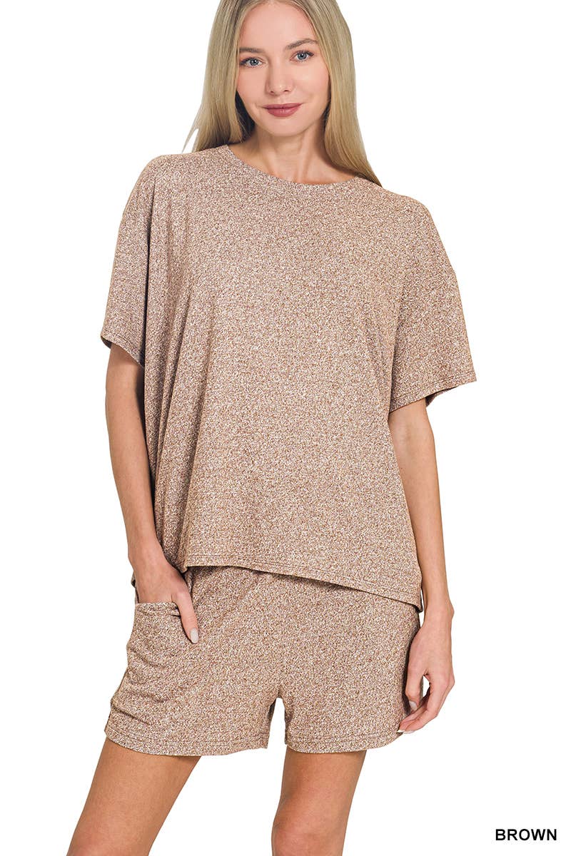 `1021 Soft Melange Short Sleeve Tee & Short Pants Set SI-28941